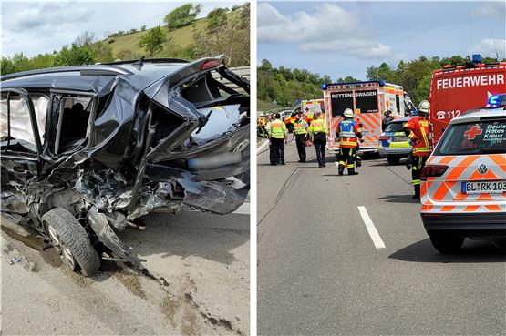 Schwerer Unfall auf B27 bei Steinhofen mit mehreren Autos und acht Verletzten