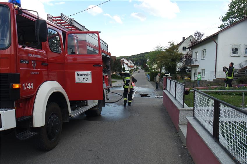 Straßberger Feuerwehr im Einsatz: Unkrautbrenner setzt Zypressenhecke in Brand