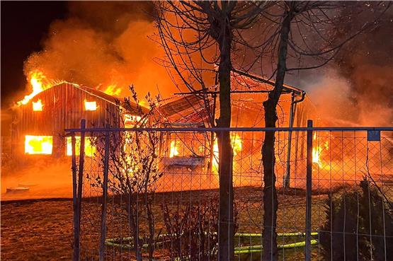 Großeinsatz der Feuerwehr: Holzunterstand und Bus in Engstlatt in Flammen