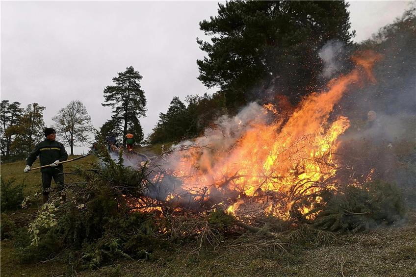 Landschaftspflegetag Albstadt: Wildwuchs zwischen Wacholder und Wald geht in Flammen auf
