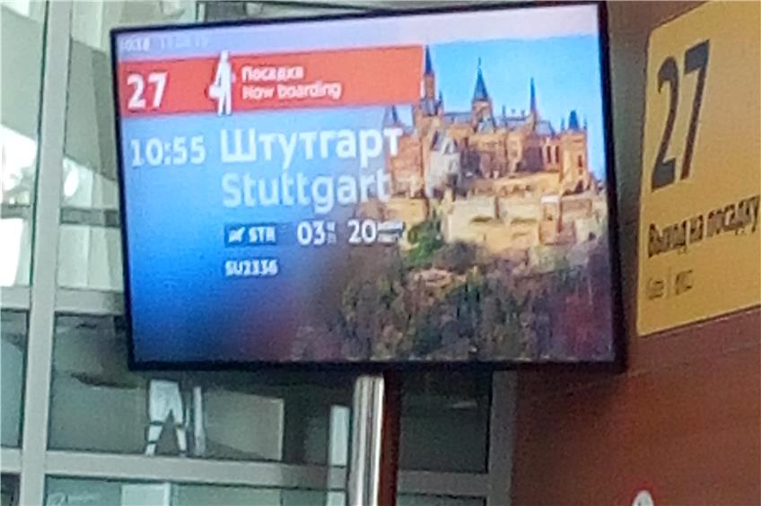 Ein Stück Heimat in der Ferne: Burg Hohenzollern auf Anzeigetafel am Moskauer Flughafen