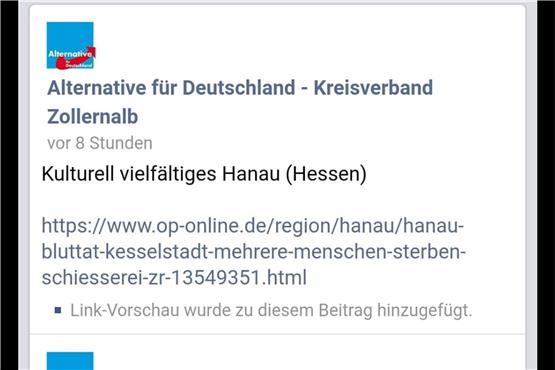 Verhöhnung der Opfer von Hanau: AfD-Kreisverband Zollernalb löscht Hass-Postings