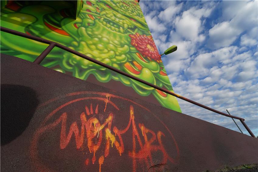 Muss das Graffito an der Schwelhalle in Frommern weg? Stadt will eine Duldung durchsetzen